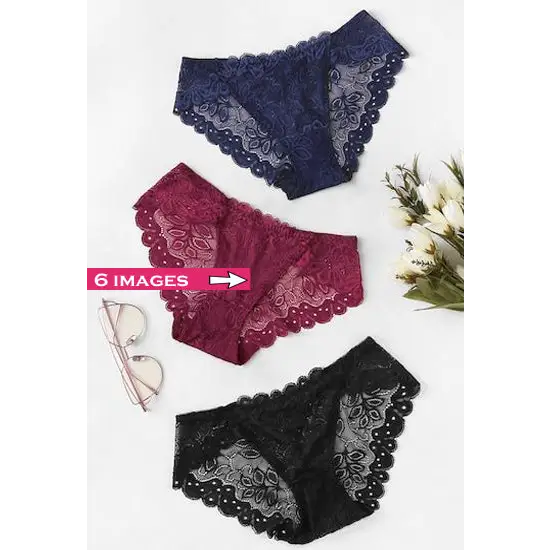 3 Pack Mixed See Through Lace Hipster Panties