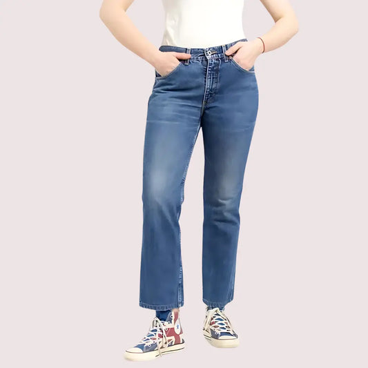 Women's 90s Blue Denim Straight Leg Jeans Snazzyway