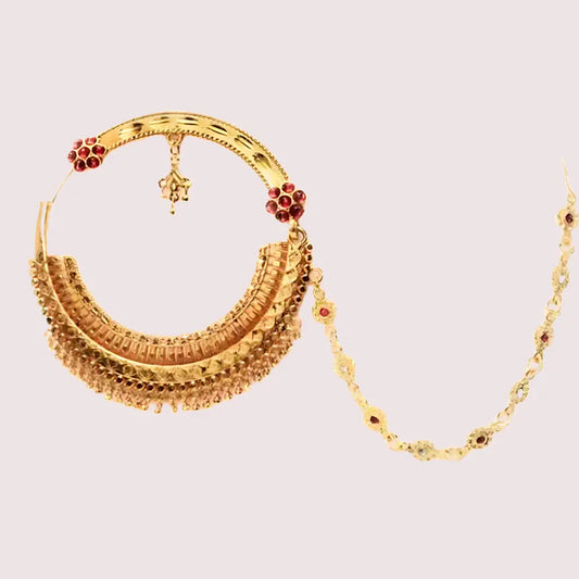 Luxe Gold-Plated Bridal Nath with Chic Chain Design Snazzyway