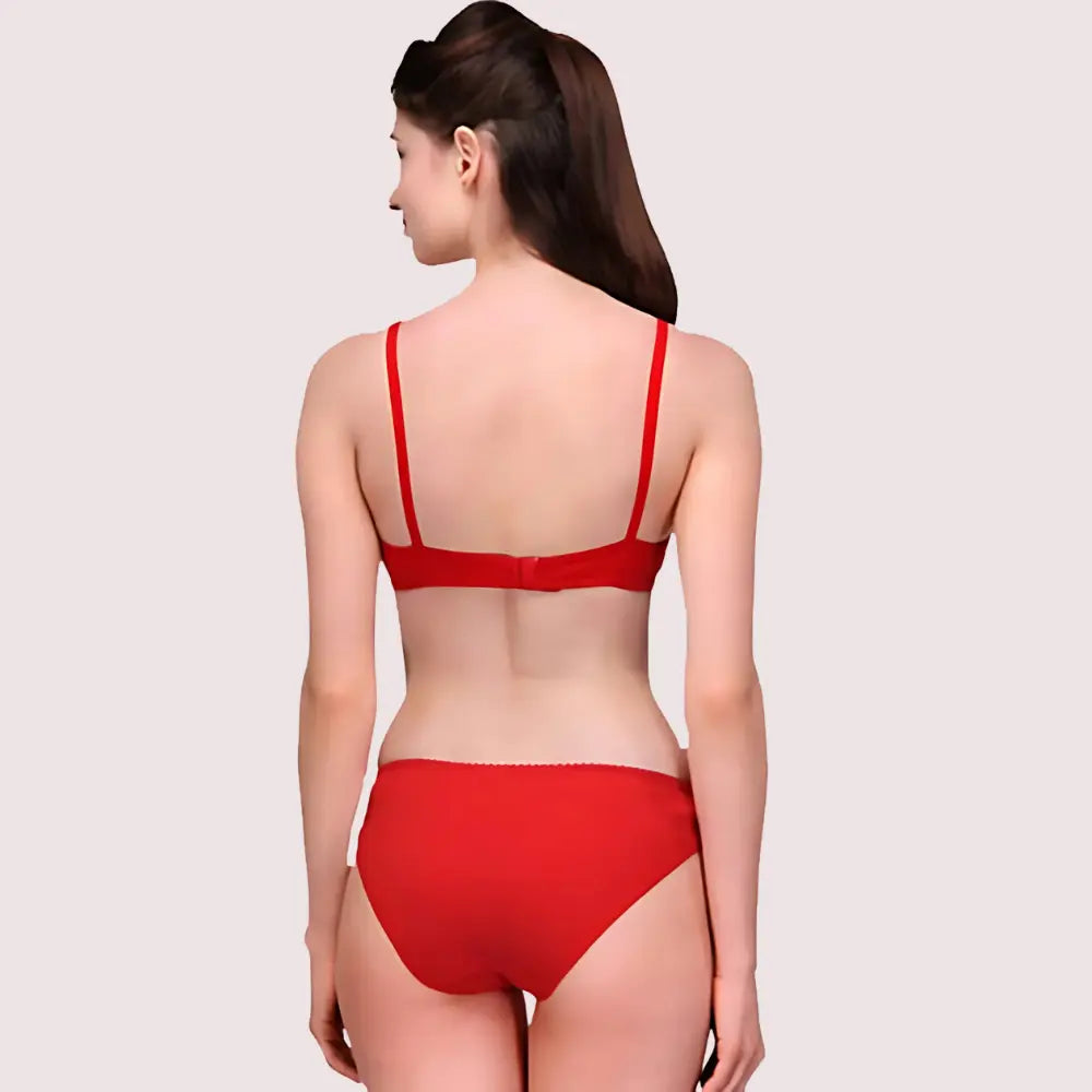 Comfy Red Cotton Everyday Bra Panty Set Snazzyway