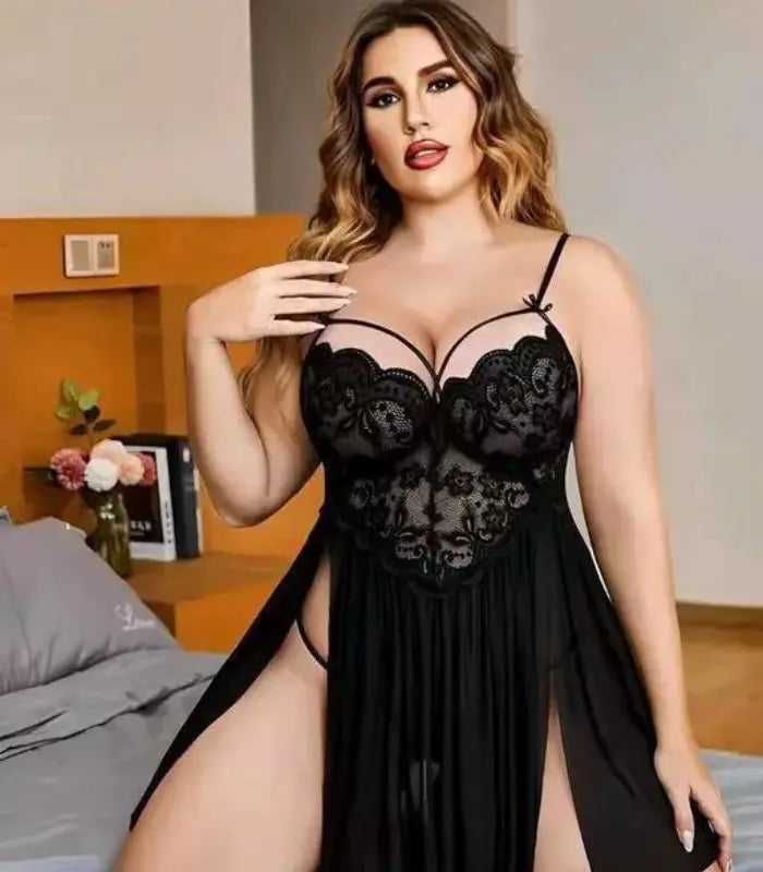 French Daina Lace and Mesh Babydoll Nightwear Snazzyway