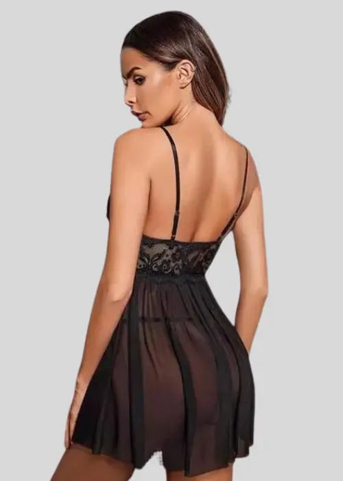 French Daina Black Lace Babydoll Nightwear Snazzyway