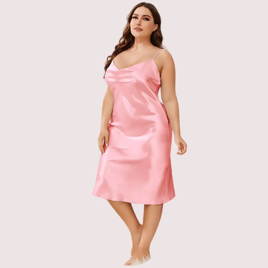 Plus Size Solid Satin Slip Dress (4XL–5XL) Snazzyway