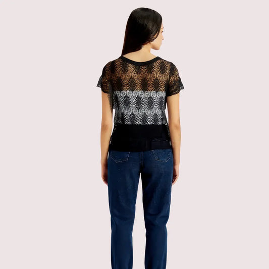 Stylish Black Sheer Floral Lace Top for Women Snazzyway