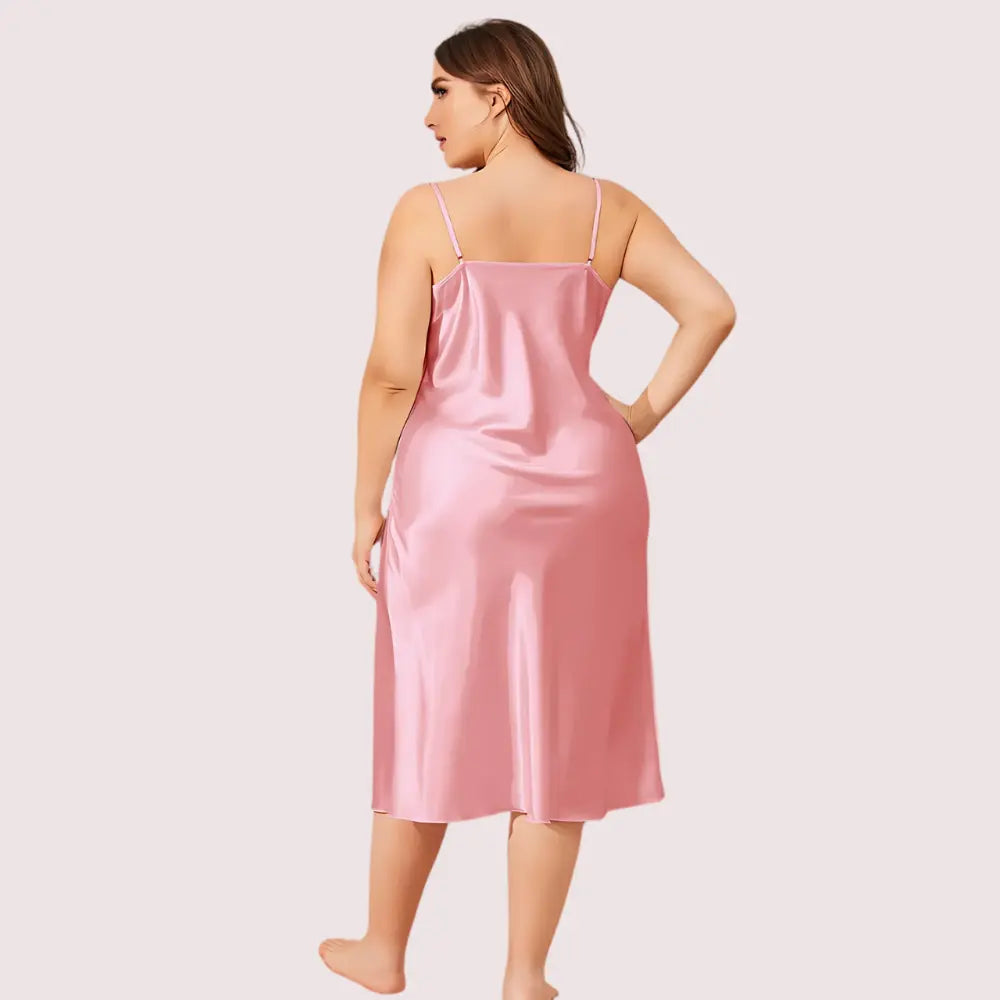 Plus Size Solid Satin Slip Dress (4XL–5XL) Snazzyway