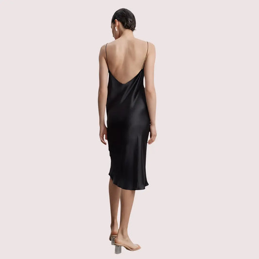 Silk Slip V-Neck Cocktail Party Dress Snazzyway