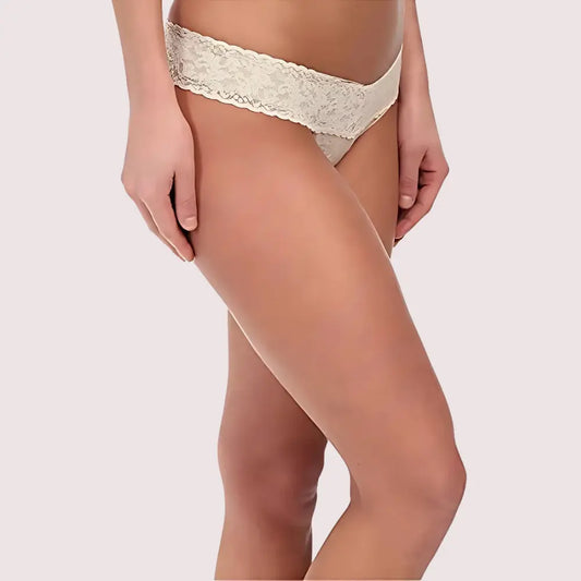 No Secret Light Cream V Shape Lace Waistband Thong Panty Snazzyway