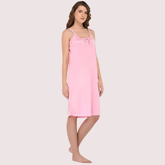 Stylish Knee-Length Pink Satin Nighty Snazzyway