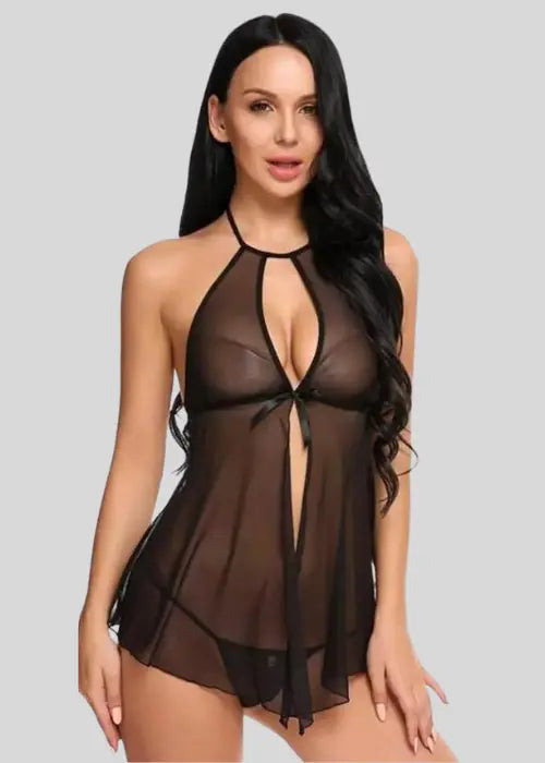 Elegant Lace Black Babydoll Nightwear Snazzyway