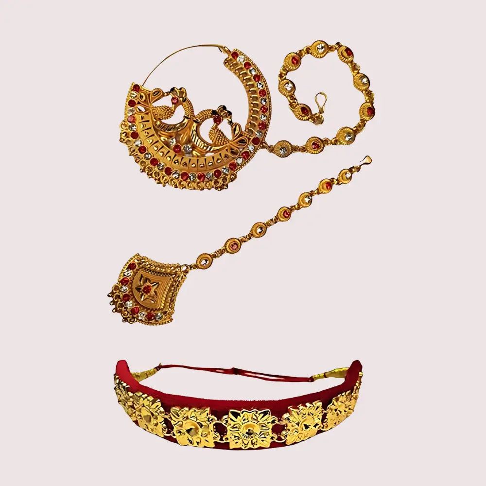 Kumauni Guloband with Nath & Mangtika – Bridal Gold Jewelry Set Snazzyway