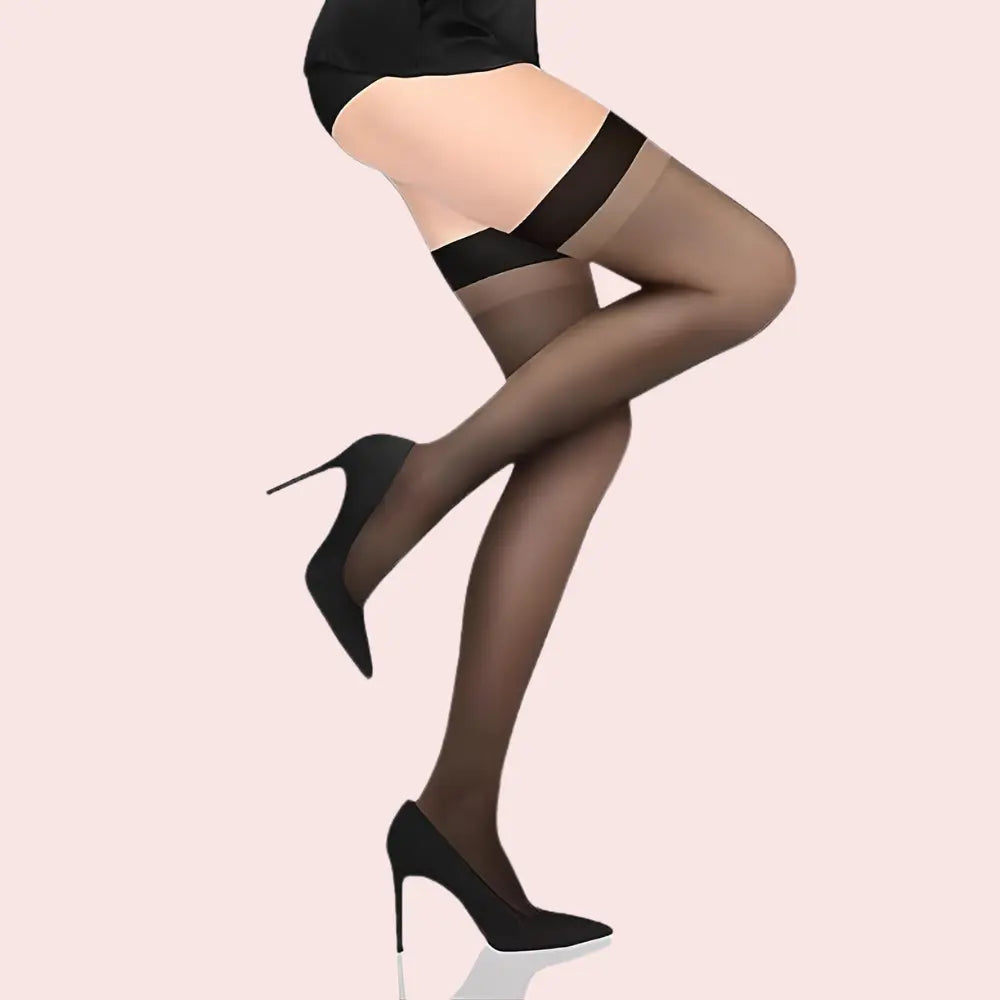 Dual-Shade Thigh-High Sheer Stockings – Pack of 2 (Grey & Black) Snazzyway
