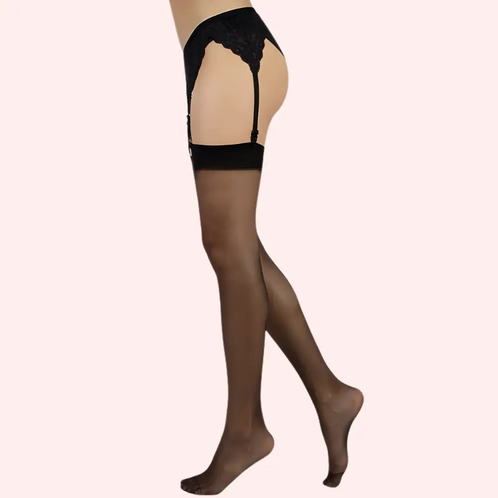 Ultra-Sheer Thigh-High Stockings Pack of 2 β Nude & Black, Silky Finish Snazzyway