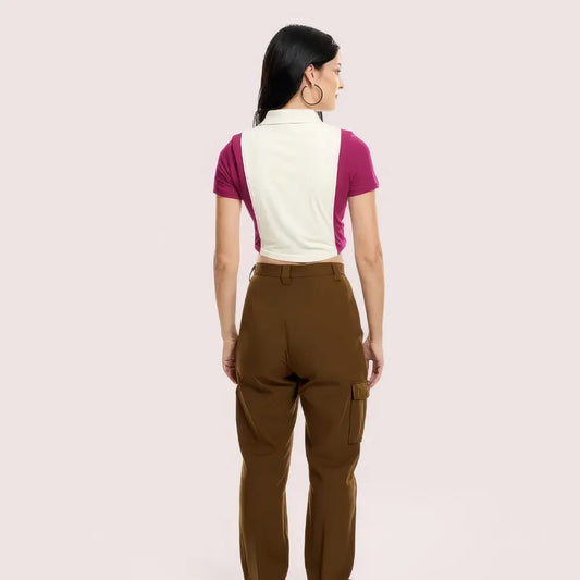 "Campus Cool" Zip Polo Crop Top – Maroon & White Snazzyway