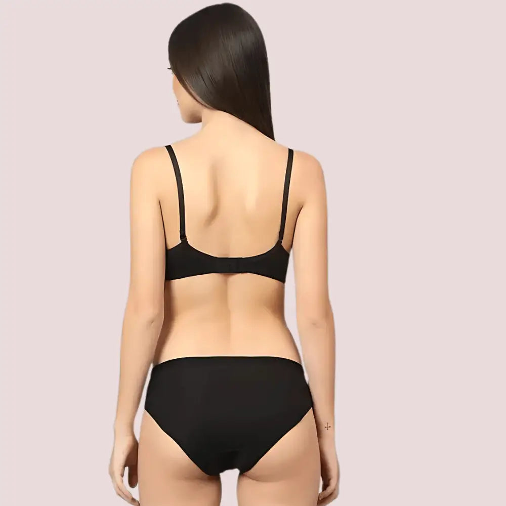 Cherry Hug – Black Cotton Bra & Panty Set - Boldlior