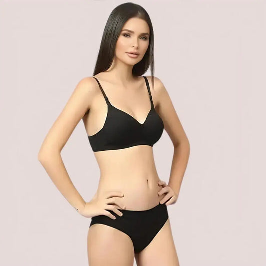 Cherry Hug – Black Cotton Bra & Panty Set - Boldlior