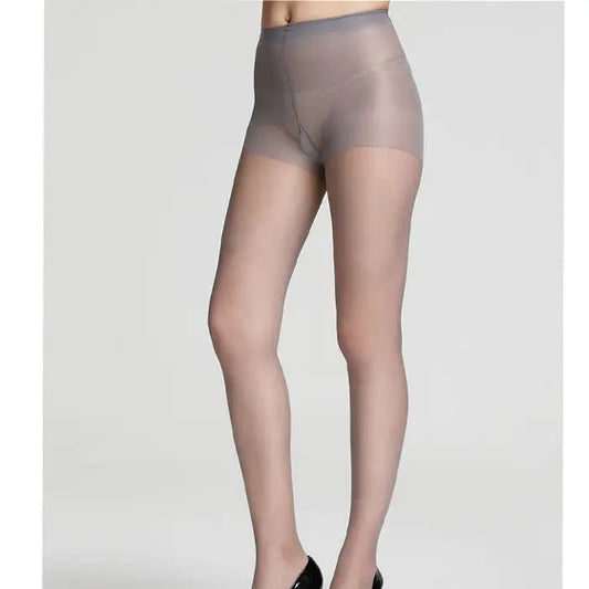 Cotton Full Support Control Top Reinforced Toe Pantyhose - Light Grey / One Size