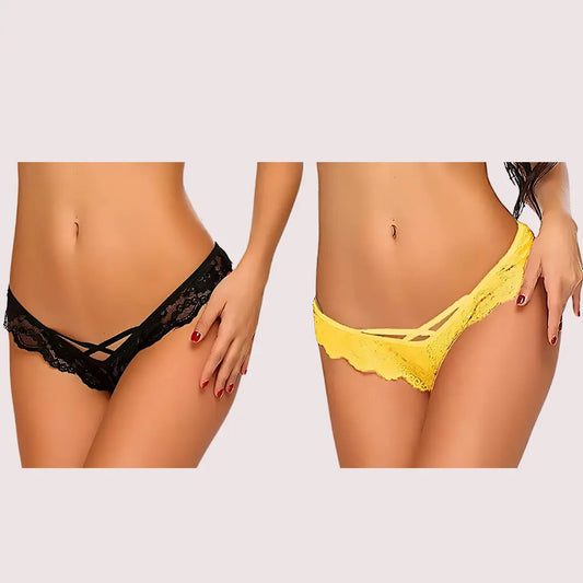 (Pack of 2) Ladies' Lace Thong Panties Set Snazzyway
