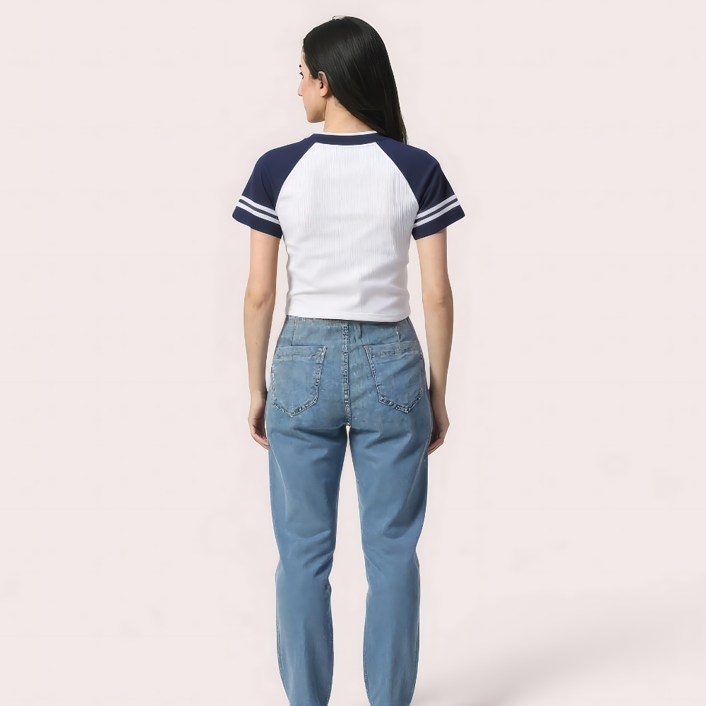 "Brooklyn 76" Varsity Crop Top – Navy & White