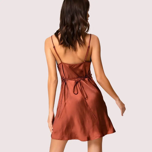 Elegant Dark Rust Satin Slip Dress