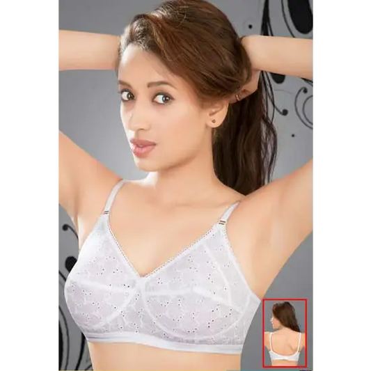 Everyday Wear Chicken Work White Bra(Pack Of 2)