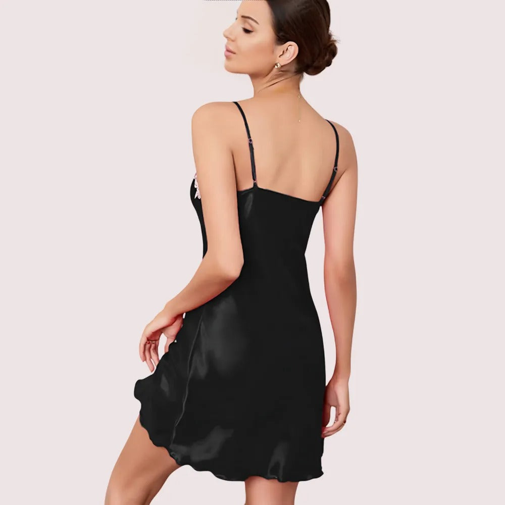 100% Silk Satin lace trim baby doll Lingerie Snazzyway