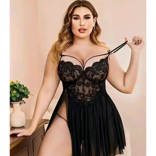 French Daina Lace and Mesh Babydoll Nightwear