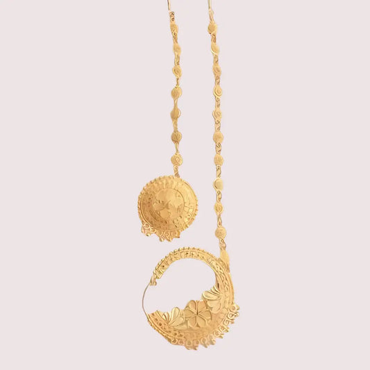 Graceful Gold-Plated Nath and Mangtika Set for Brides - Golden