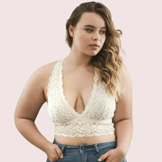 Graceful & Sexy Plus Size White Lace Bralette - Boldlior