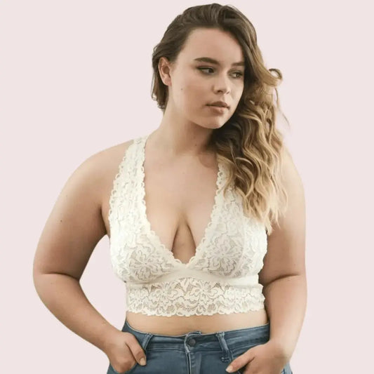 Graceful & Sexy Plus Size White Lace Bralette - Boldlior
