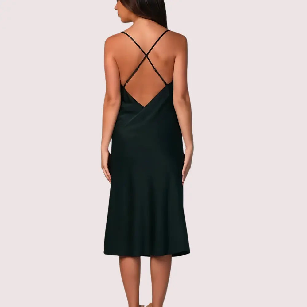 Navy Satin Cowl Neck Midi Dress Snazzyway