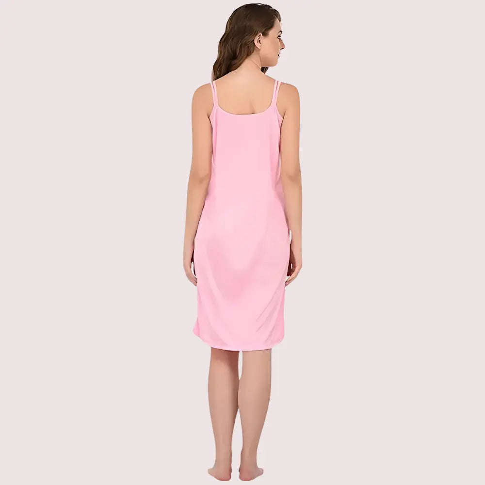 Stylish Knee-Length Pink Satin Nighty Snazzyway