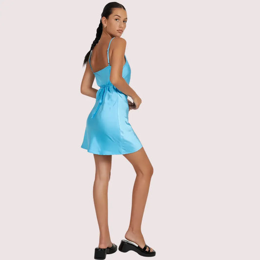 Twilight Romance Glossy Silk Mini Dress Snazzyway