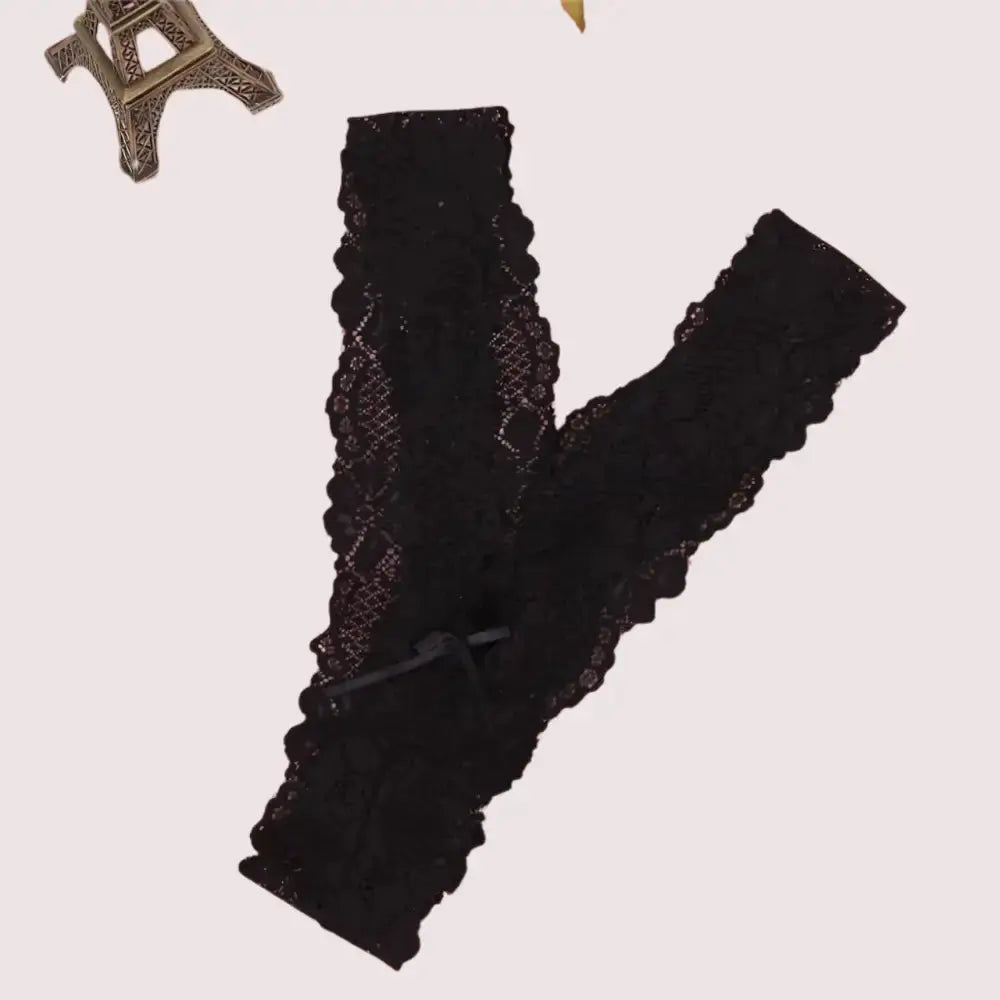 Ladies Lace V-string Thong Straps black panties