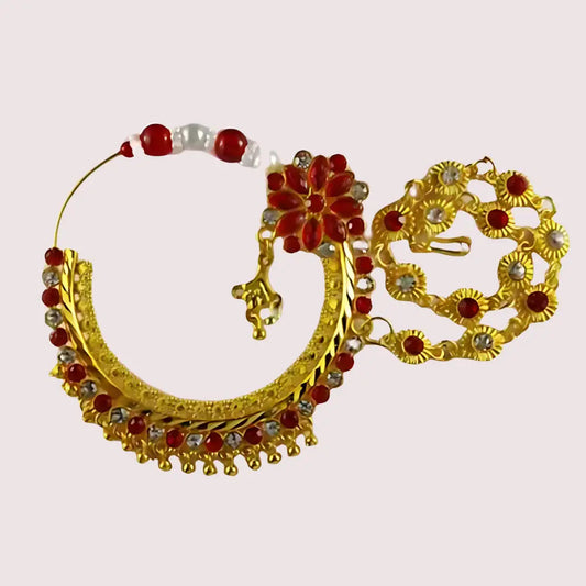 Luxurious Bridal Nose Ring with Elegant Pearls - Golden