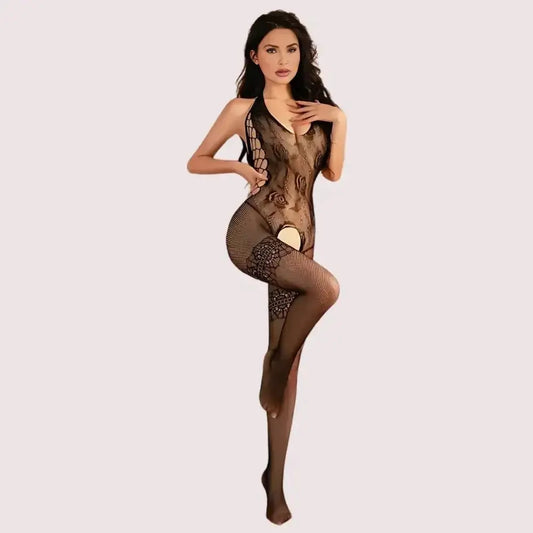 Midnight Rose Crotchless Lace Bodystocking - Boldlior