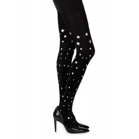 Music Legs Spandex Opaque Pantyhose with Glitters - Black - Black / One Size