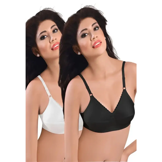 Plus Size- Pack Of 2 Black & White Cotton Front Bras