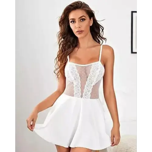 Pure Elegance White Lace Babydoll Nightwear