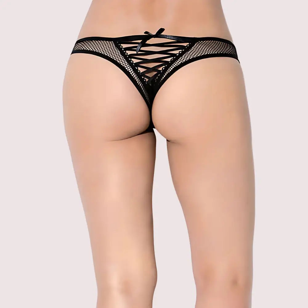 SANS COMPLEXE Black Floral Lace High Waist Thong - M / Black