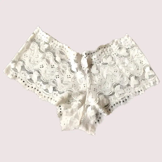 Sexy White Floral Lace Boyleg Panty - M / White
