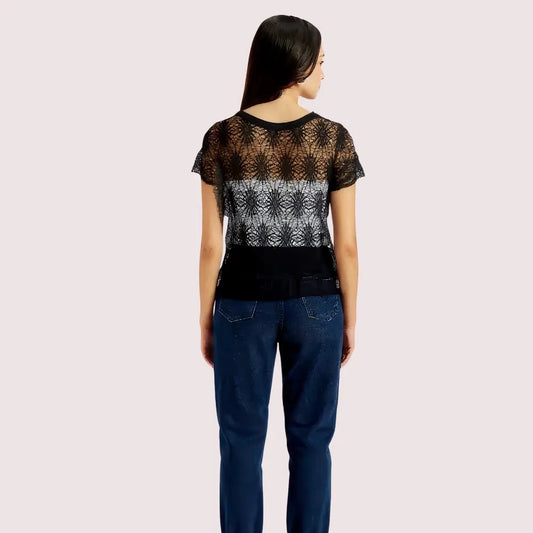 Stylish Black Sheer Floral Lace Top for Women