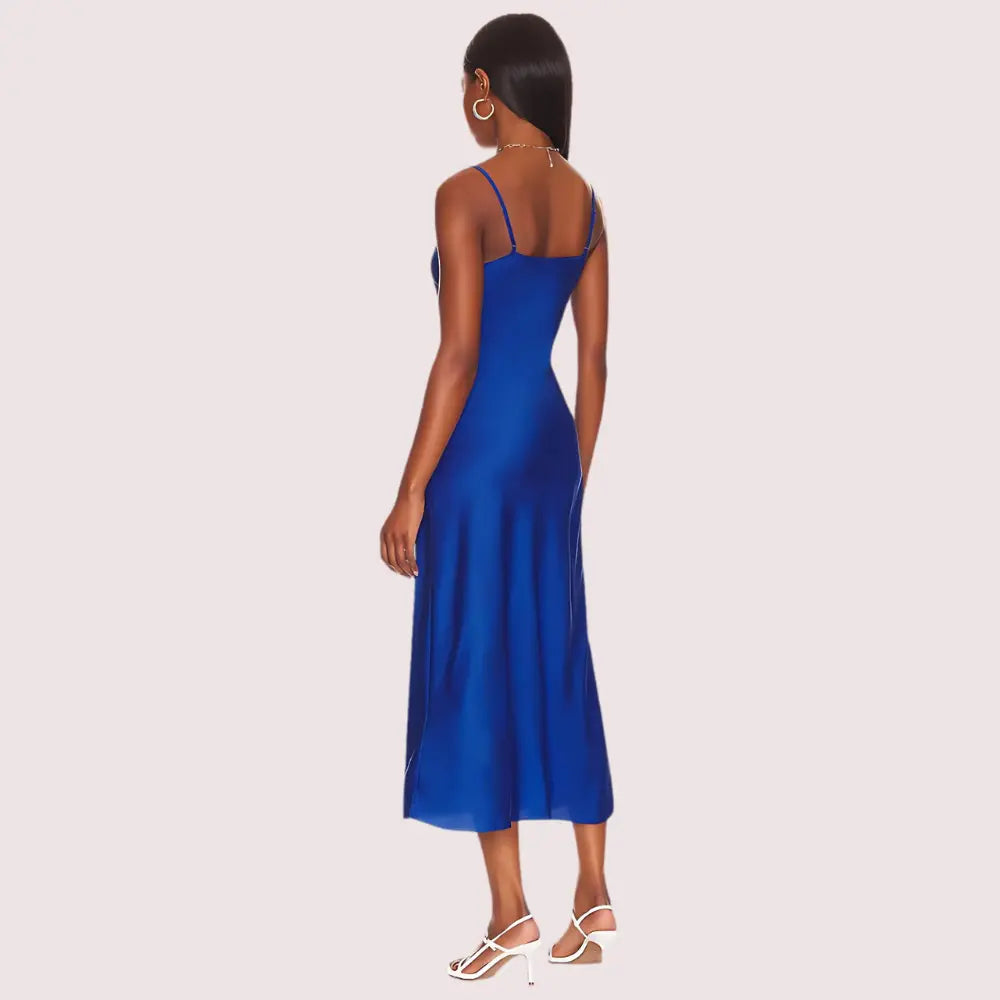 Glamorous Blue Satin Slip Midi Dress Snazzyway