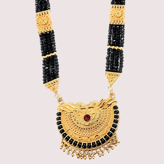 Uttarakhandi Black Beaded Mangalsutra with Stones - Golden