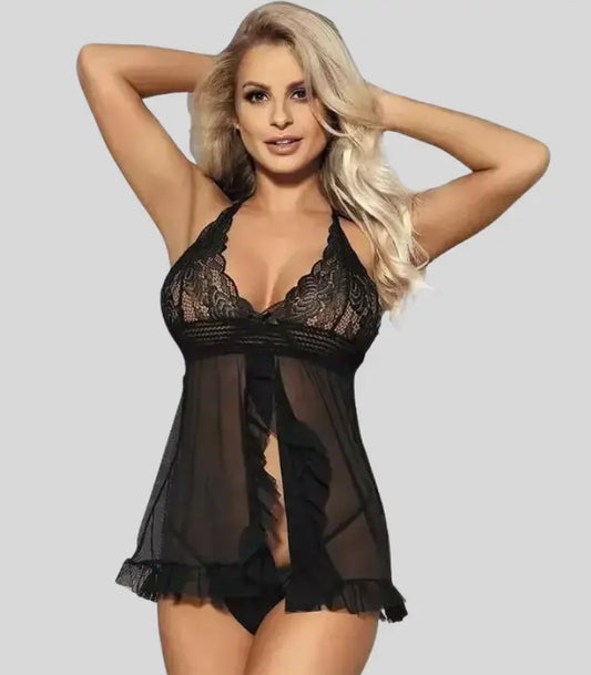 Seductive Lace Babydoll Mini Nightwear Dress Snazzyway
