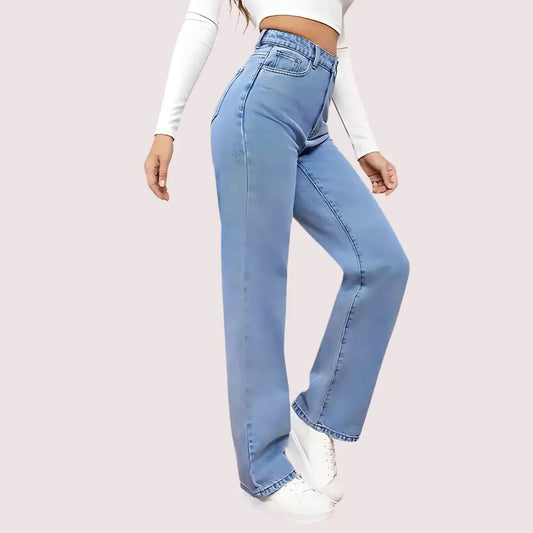 Women’s Fashionable Washed High Waist Straight Jeans
