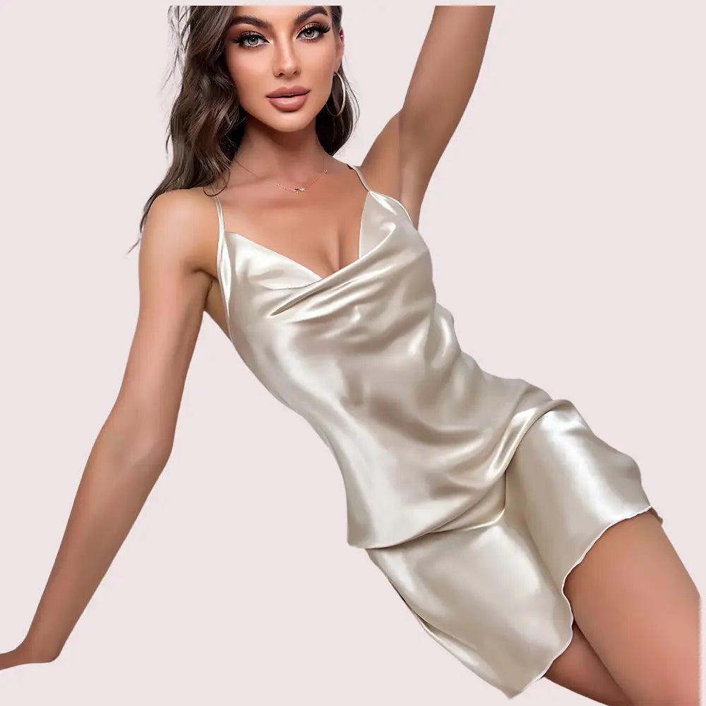 100% Pure silk satin cowl neck nightwear
