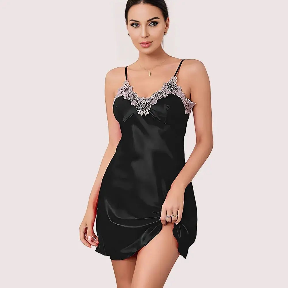 100% Silk Satin lace trim baby doll Lingerie