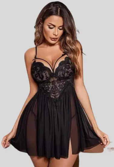 French Daina Black Lace Babydoll Nightwear Snazzyway