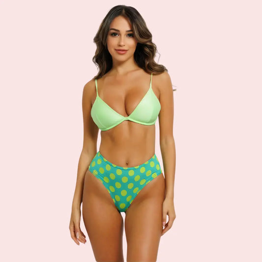 High-Waisted Polka Dot Bikini Bottom – Retro Green Vibes (Bottom Only) Snazzyway