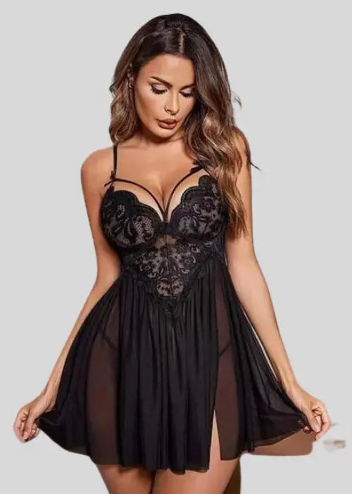 French Daina Black Lace Babydoll Nightwear Snazzyway